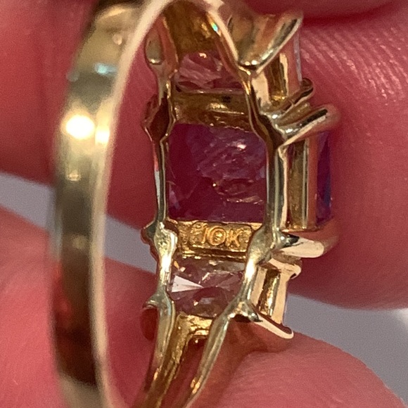 10k Gold CZ and Pink Topaz Ring - Picture 6 of 10